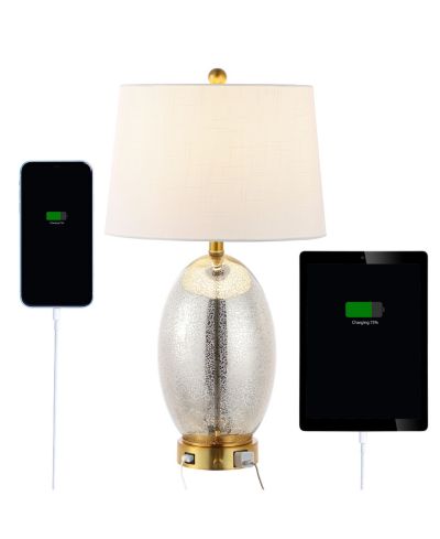 Настольная лампа Reese 26.5" Contemporary Style Iron/Glass LED с USB-портом, Silver/Brass Gold