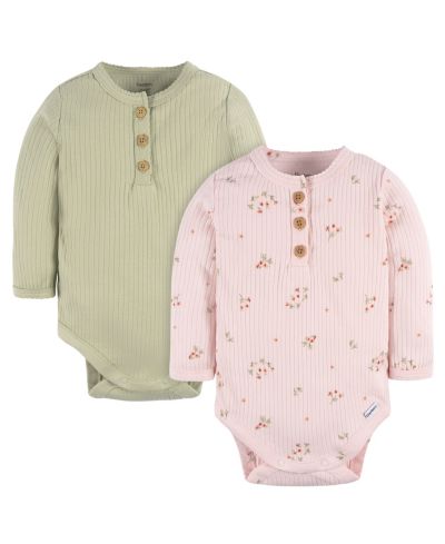 Gerber Baby Girls Henley Long Sleeve Bodysuits, 2-Pack