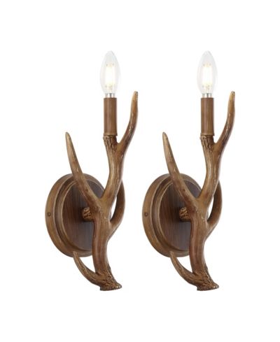 Настенный светильник Cody 5.5" 1-Light Southwestern Bohemian из смолы и железа с имитацией рогов LED, коричневый деревянный финиш (набор из 2 шт.)