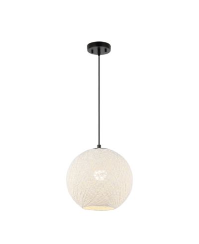 Lacey 12" 1-Light Bohemian Minimalist Iron/Rope Woven Globe LED Pendant, White/Black