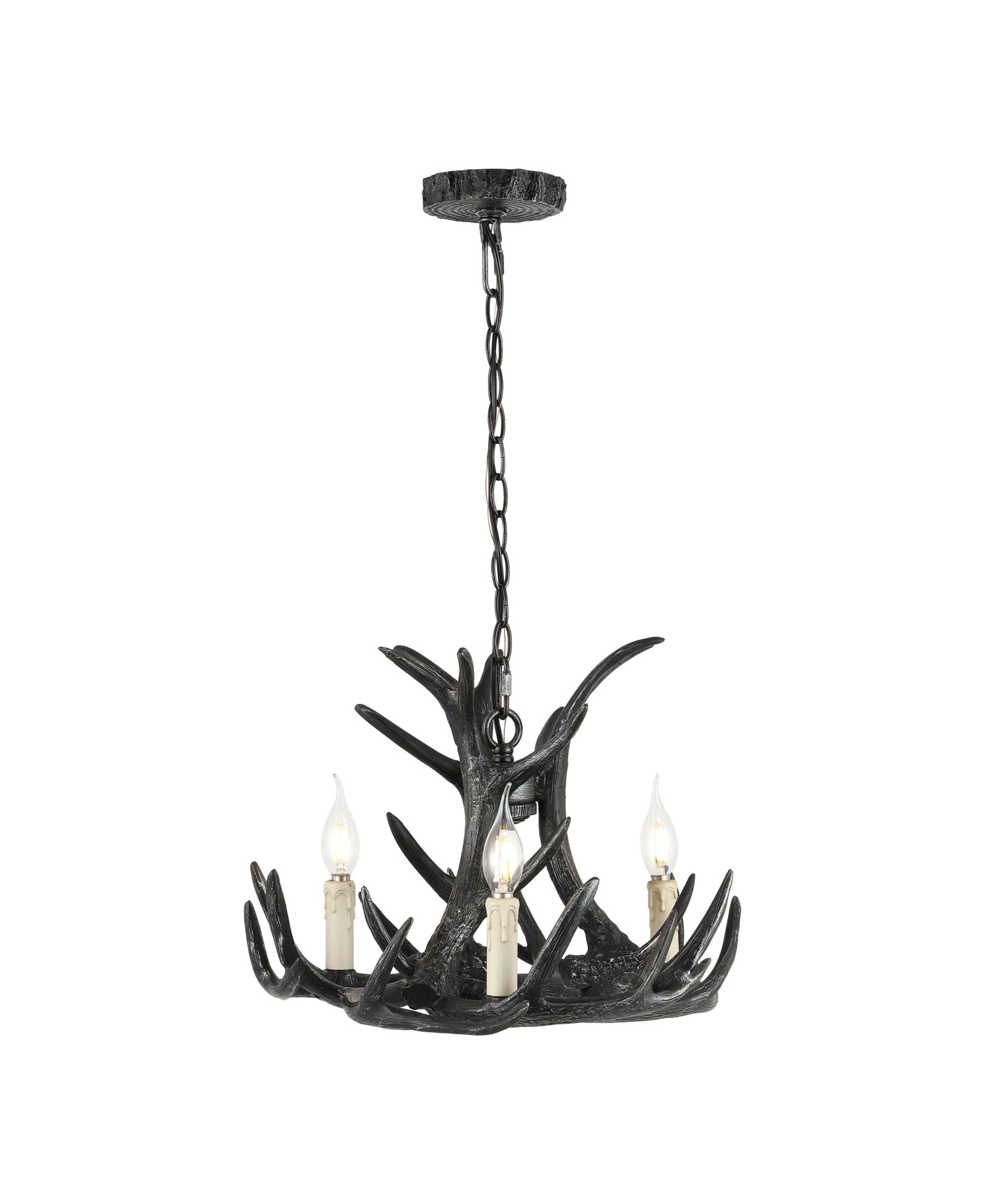 Nelle 18" Adjustable Resin Antler 3-Light Dimmable LED Chandelier, Black