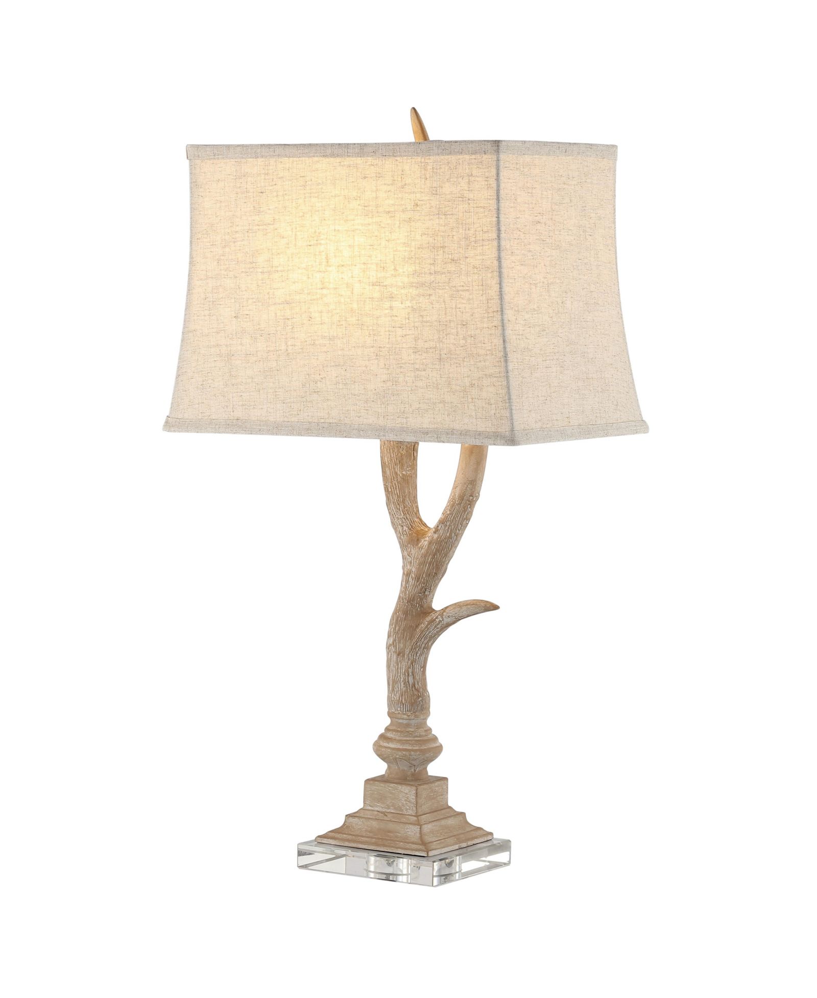 Antler 29.5" Rustic Resin/Crystal LED Table Lamp, Beige/Clear