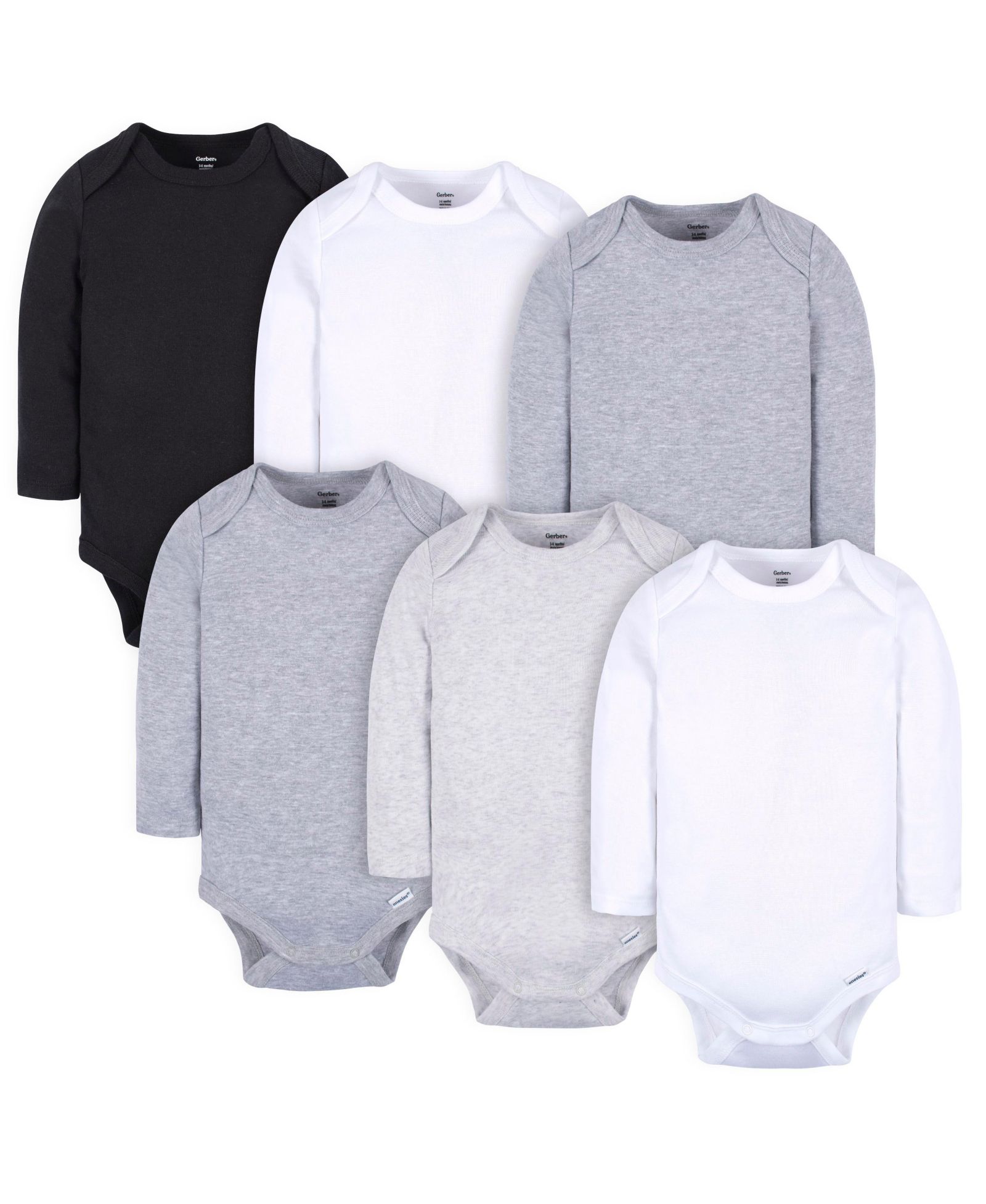 Gerber Baby Girls Long Sleeve Onesies Bodysuits, 6-Pack, White/Black Variety