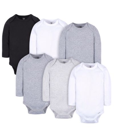 Gerber Baby Girls Long Sleeve Onesies Bodysuits, 6-Pack, White/Black Variety