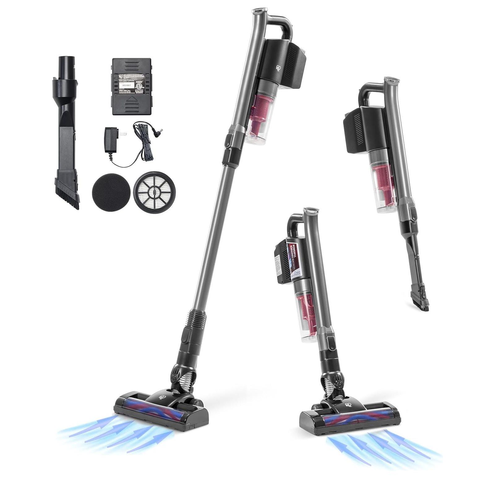IRIS USA Power Brush Cordless Stick Vacuum for Low-profile Carpet Rugs and Hard Floors, 4-in-1 Attachments, 9000Pa Suction LED Indicator, 60K RPM 35 Min Runtime Battery, Pet Hair Cleaner