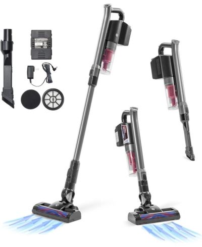 IRIS USA Power Brush Cordless Stick Vacuum for Low-profile Carpet Rugs and Hard Floors, 4-in-1 Attachments, 9000Pa Suction LED Indicator, 60K RPM 35 Min Runtime Battery, Pet Hair Cleaner