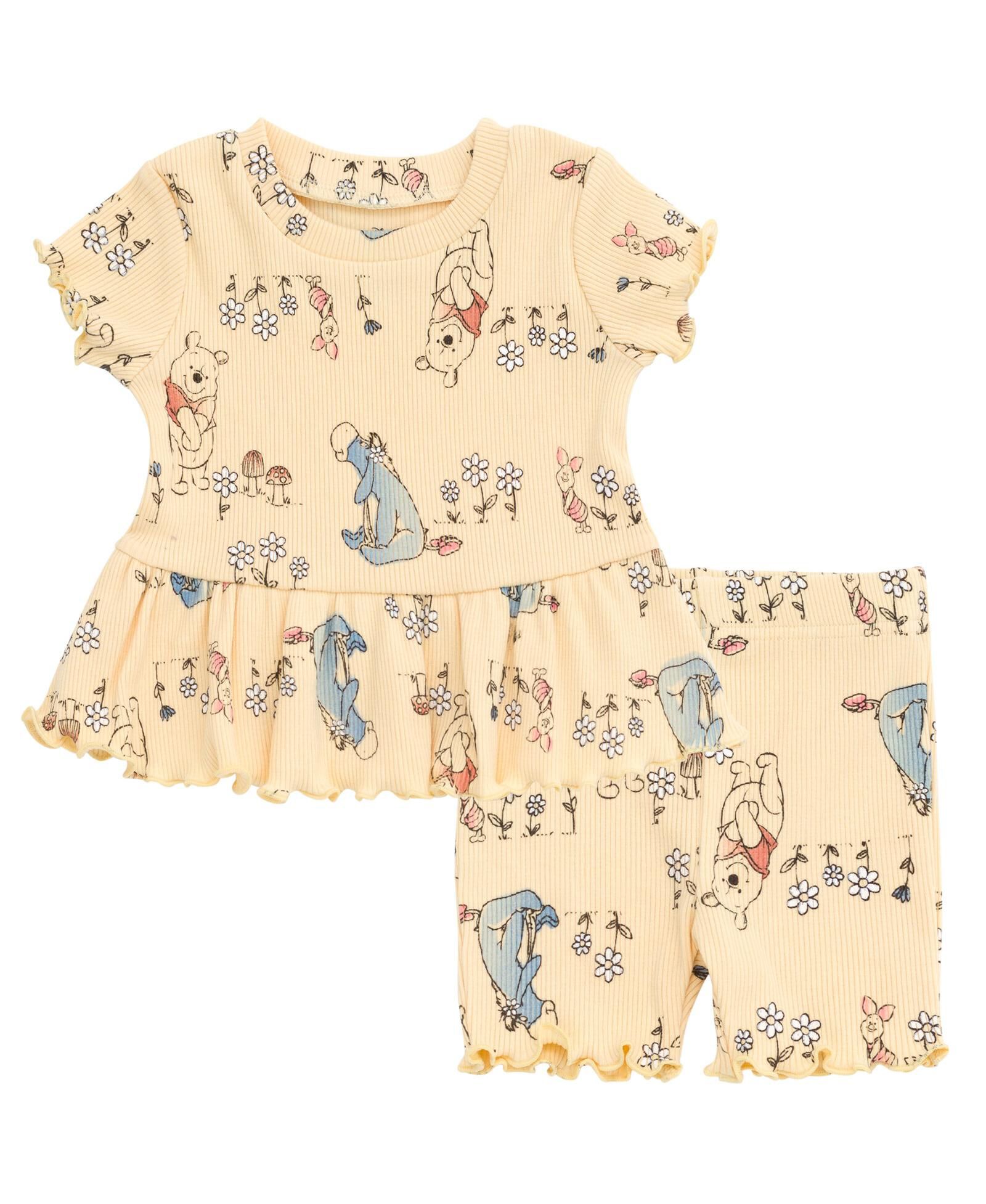 Комплект из футболки пеплум и велосипедок Winnie the Pooh Minnie Mouse Lilo & Stitch для новорожденных девочек