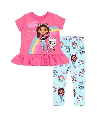 Комплект Gabby's Dollhouse Girls Dreamworks Pandy Paws Box Cakey Cat Peplum T-Shirt and Leggings