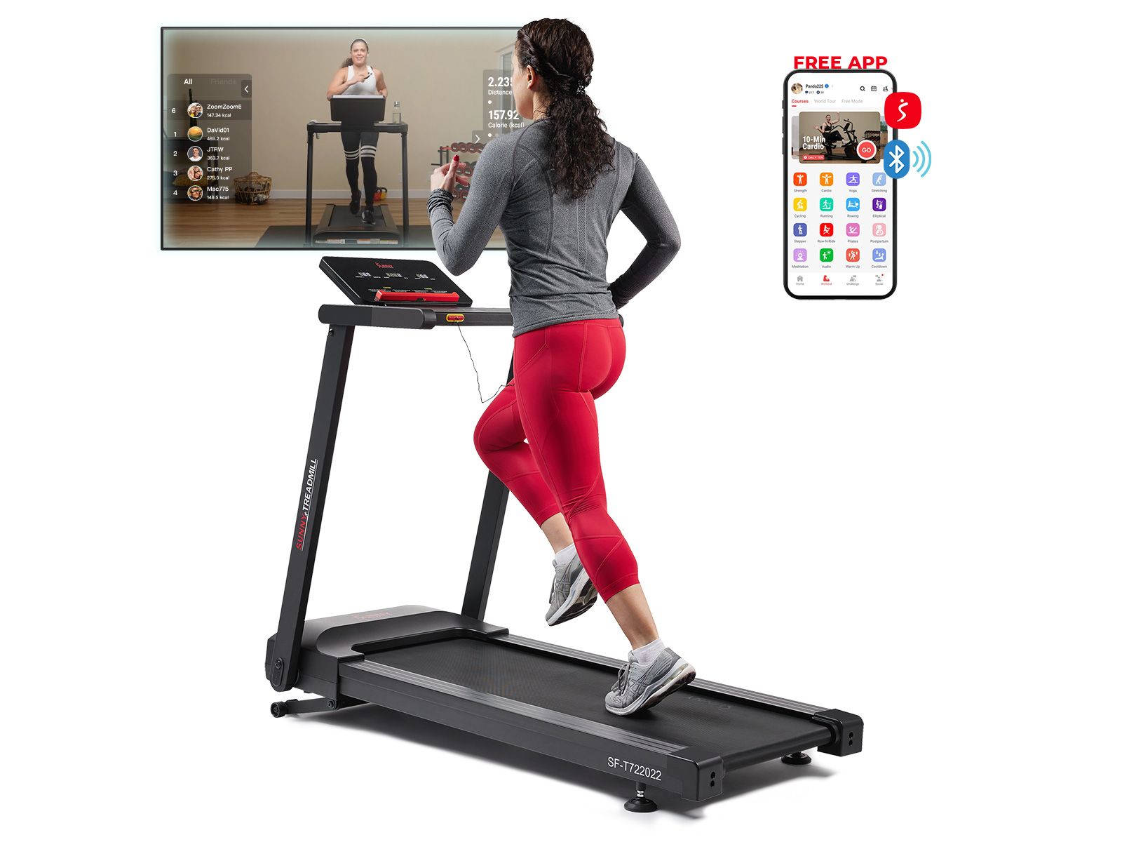 Sunny Health & Fitness Interactive Slim Folding Treadmill with 12-Level Auto Incline, Advanced Brushless Motor and Free SunnyFit App via Bluetooth