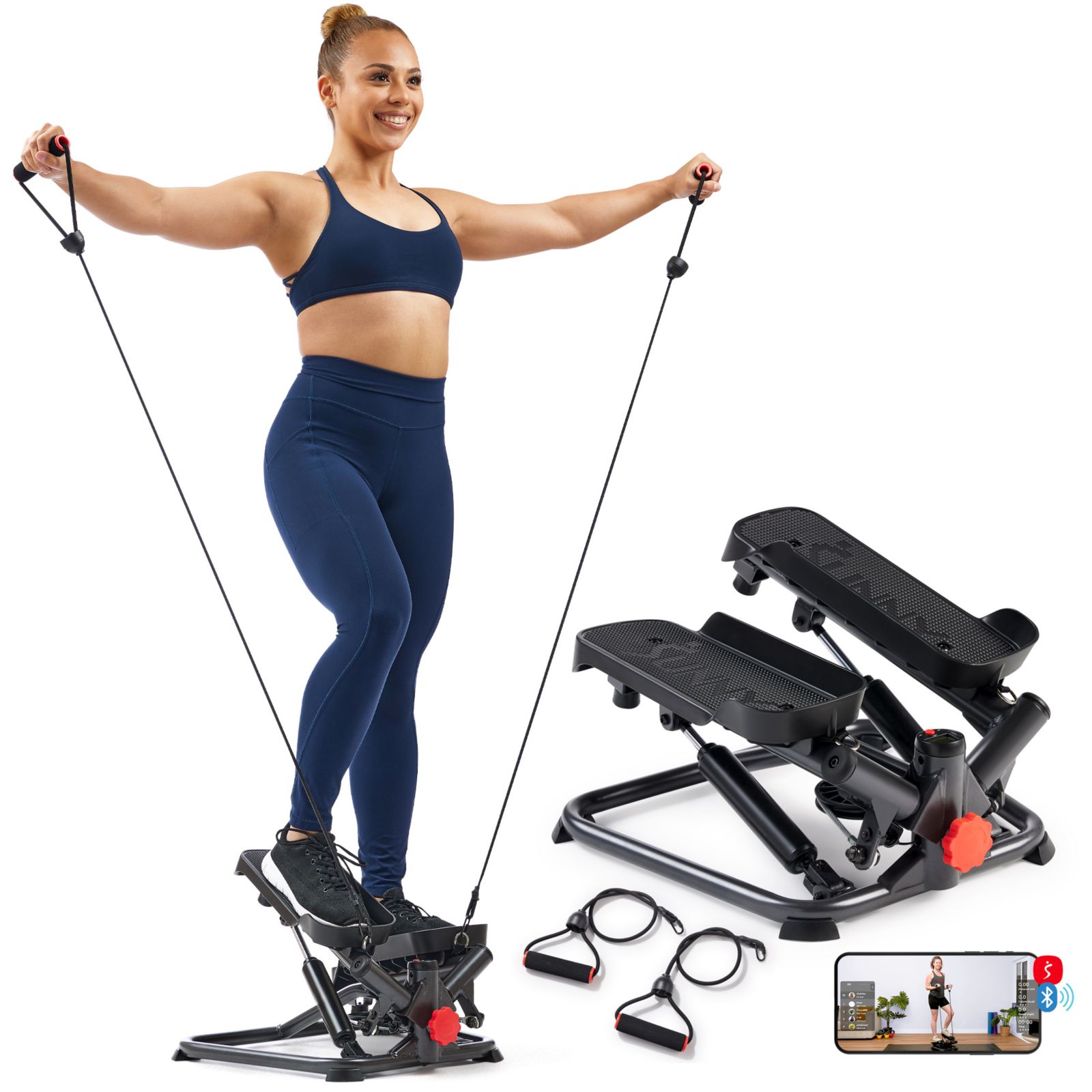 Smart Twist Stepper with Resistance Bands, Bluetooth SunnyFit App, 350 LB Capacity