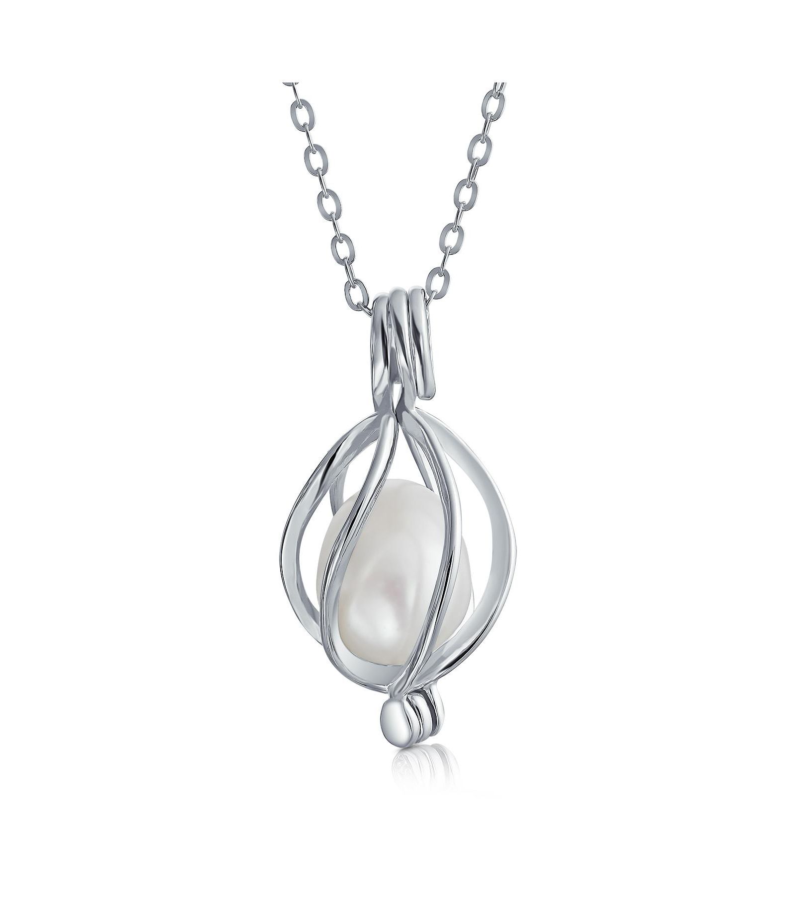 Подвеска-кулон Bling Jewelry Teardrop с белым речным жемчугом и птицей в клетке из стерлингового серебра