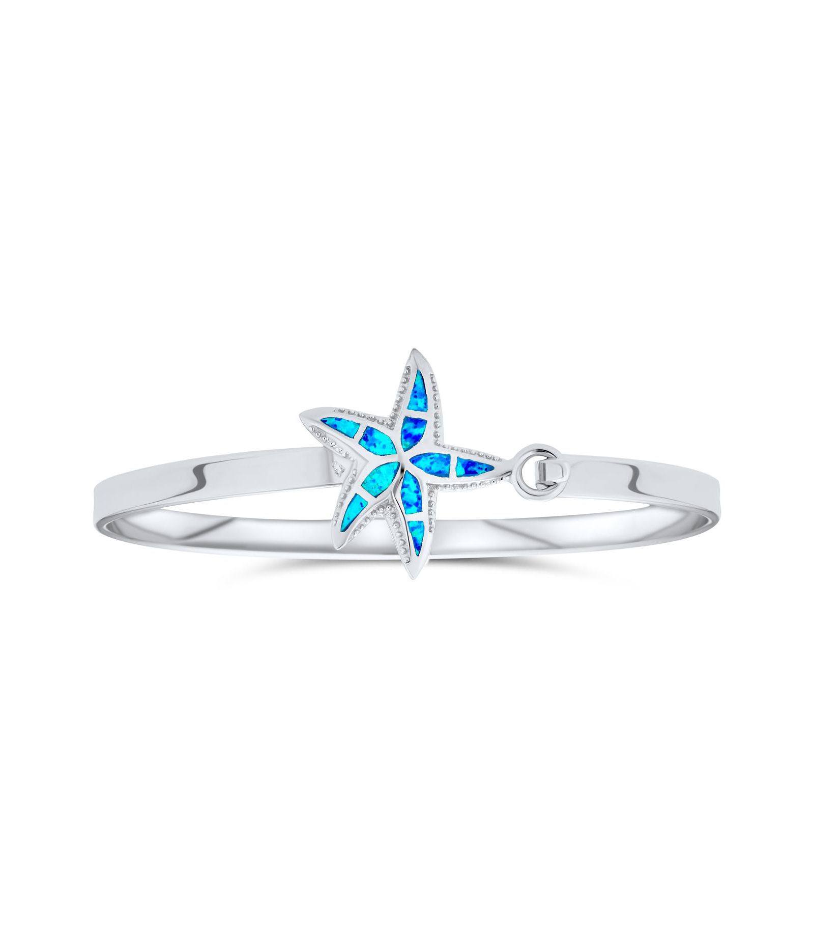 Браслет-бэнгл Bling Jewelry Starfish Opal.925 Sterling Silver Nautical Vacation Keepsake Blue Created Opal