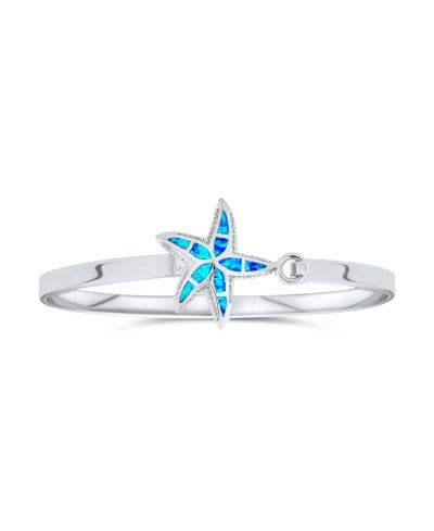 Браслет-бэнгл Bling Jewelry Starfish Opal.925 Sterling Silver Nautical Vacation Keepsake Blue Created Opal