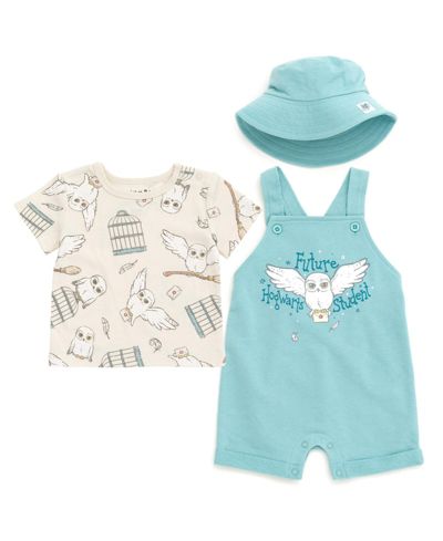 Комплект из 3 предметов Harry Potter Baby Boys French Terry Short Overalls T-Shirt and Hat