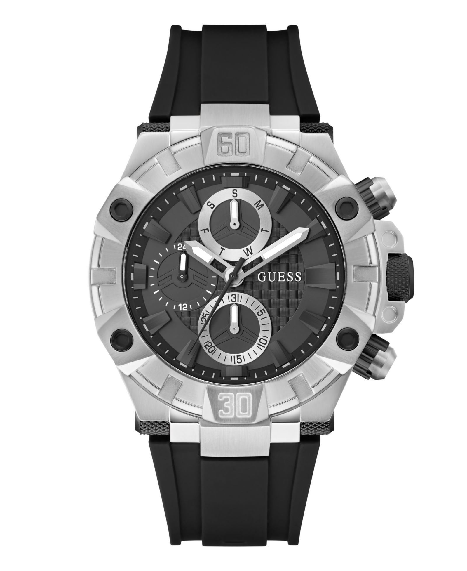 GUESS Men's Multi-Function Black Silicone Watch 46mm