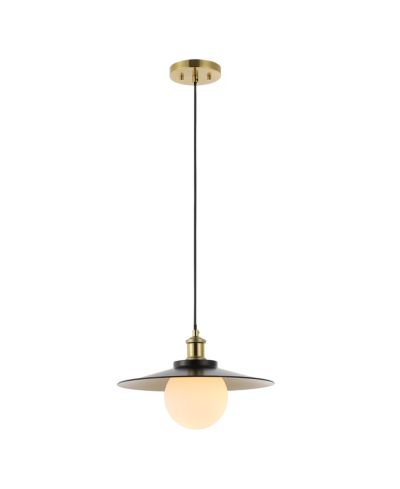 Hadley 14.5" 1-Light Scandinavian Farmhouse Iron/Frosted Glass LED Pendant, Oil Rubbed Bronze/Brass Gold