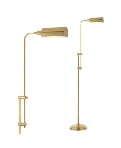Jonathan Y напольная лампа Zinnia 63" Industrial Minimalist Height-Adjustable Iron Pharmacy LED, Brass Gold