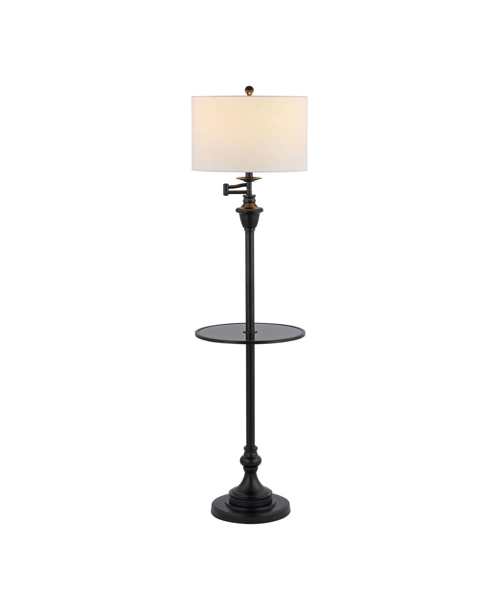 Jonathan Y Современный напольный LED-светильник Cora 60" с деревянным столиком, хром/коричневое дерево
