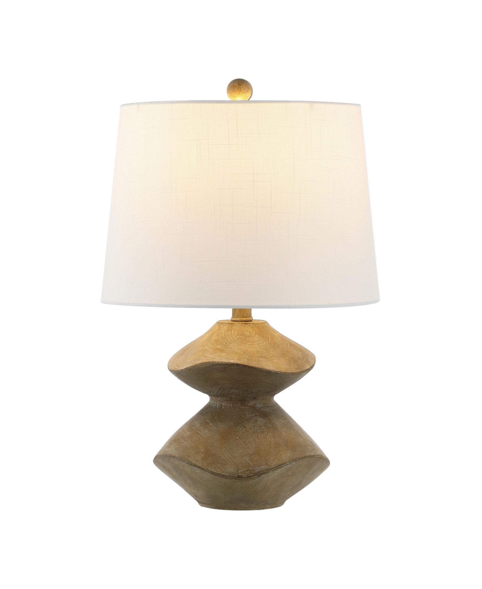 Laken 21.5" Minimalist Coastal Resin/Iron 2-Stack Cairn LED Table Lamp, Brown Wood Finish