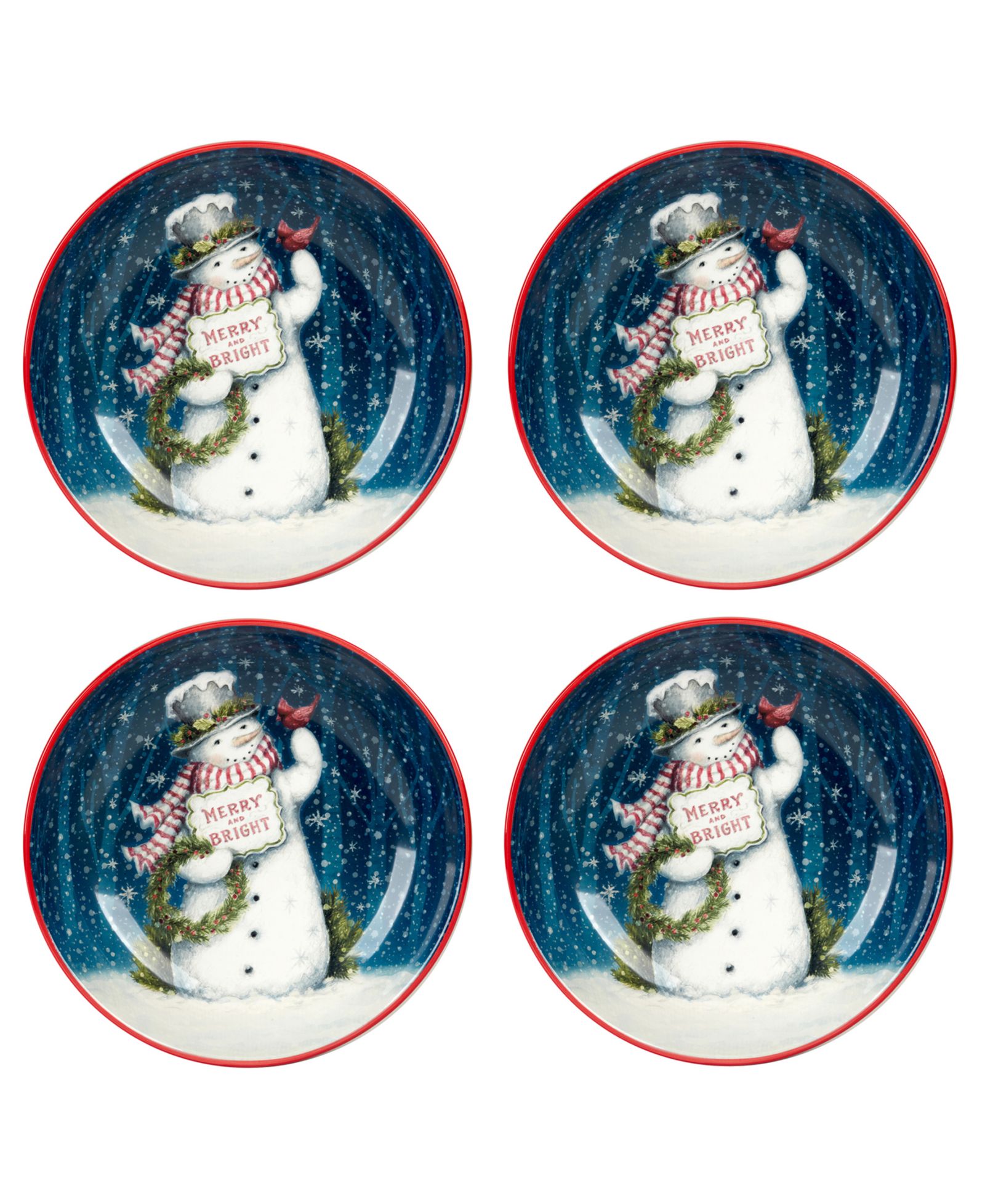 Certified International Snowman Greetings Soup Bowls, Set of 4
