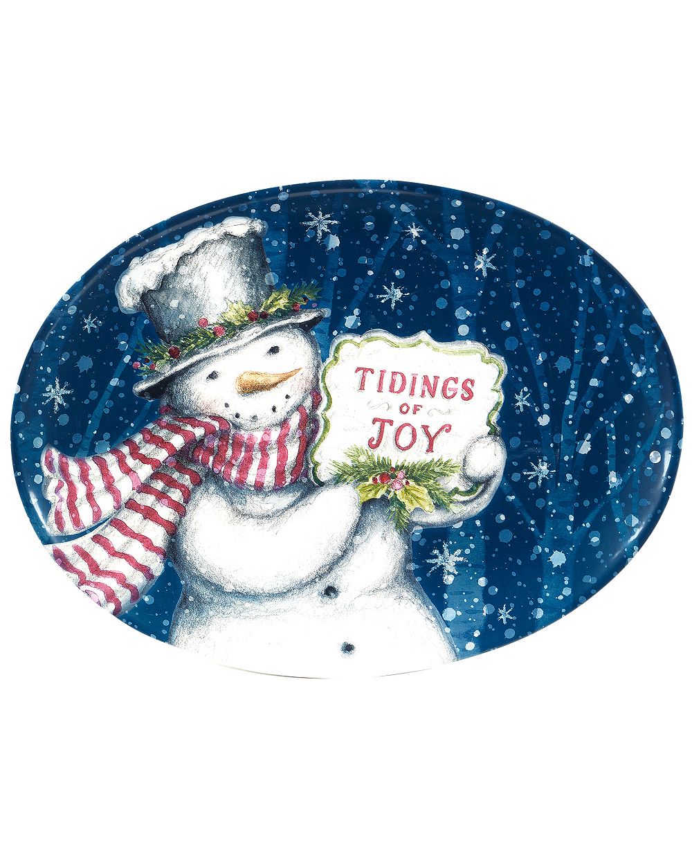Овальный сервировочный поднос Certified International Snowman Greetings