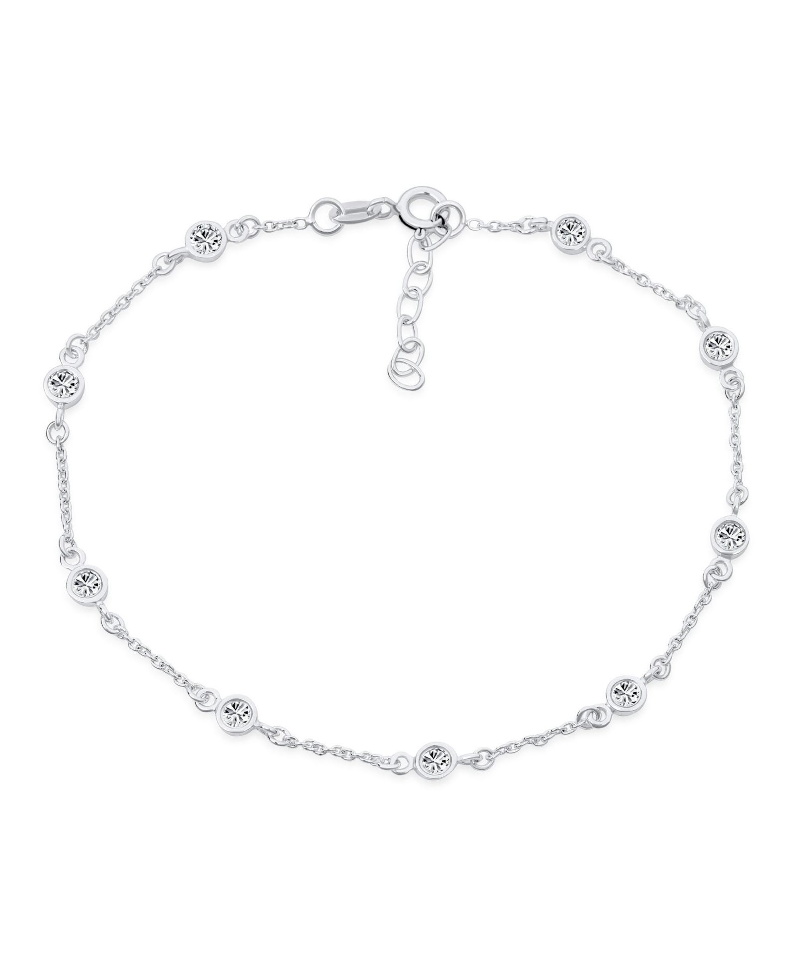 Bling Jewelry Elegant CZ By The Inch Anklet Strand Ankle Bracelet .925 Sterling Silver