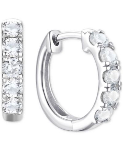 Lab Grown Ruby Five Stone Small Hoop Earrings (5/8 ct. t.w.) in 10k Gold, 0.5" (Also available in Citrine, Blue Topaz, Amethyst, Peridot, Sapphire, Emerald, White Sapphire, Garnet, and Aquamarine)