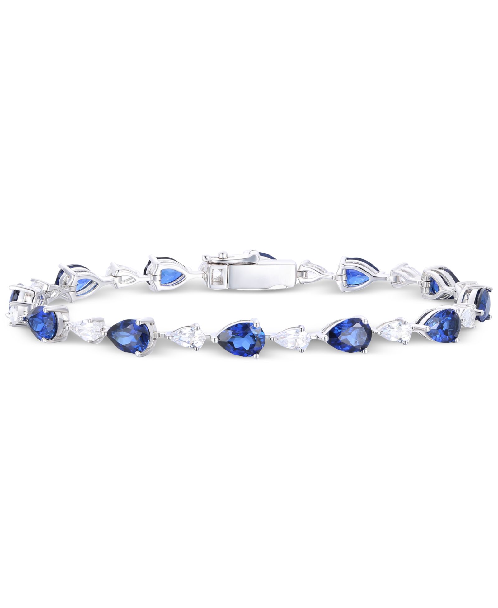 Macy's браслет Pear Link из серебра с голубым сапфиром и белым сапфиром (лабораторного происхождения)