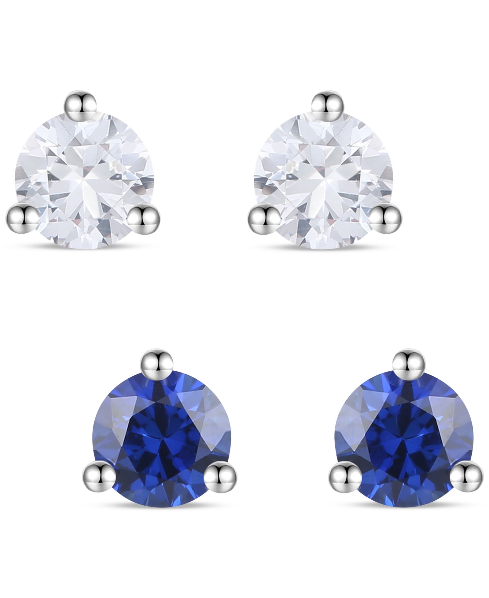 Lab Grown 2-Pc. Set Lab Grown Blue Sapphire (1/3 ct. t.w.) & Lab Grown White Sapphire (1/3 ct. t.w.) Stud Earrings in Sterling Silver (Also available in Blue Topaz)