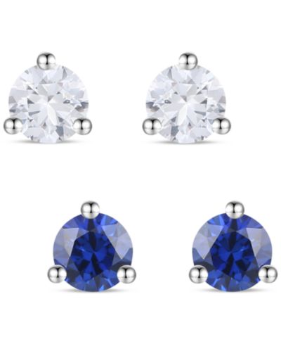 Macy's серьги-гвоздики с выращенными голубыми сапфирами (1/3 ct. t.w.) и выращенными белыми сапфирами (1/3 ct. t.w.) в стерлинговом серебре