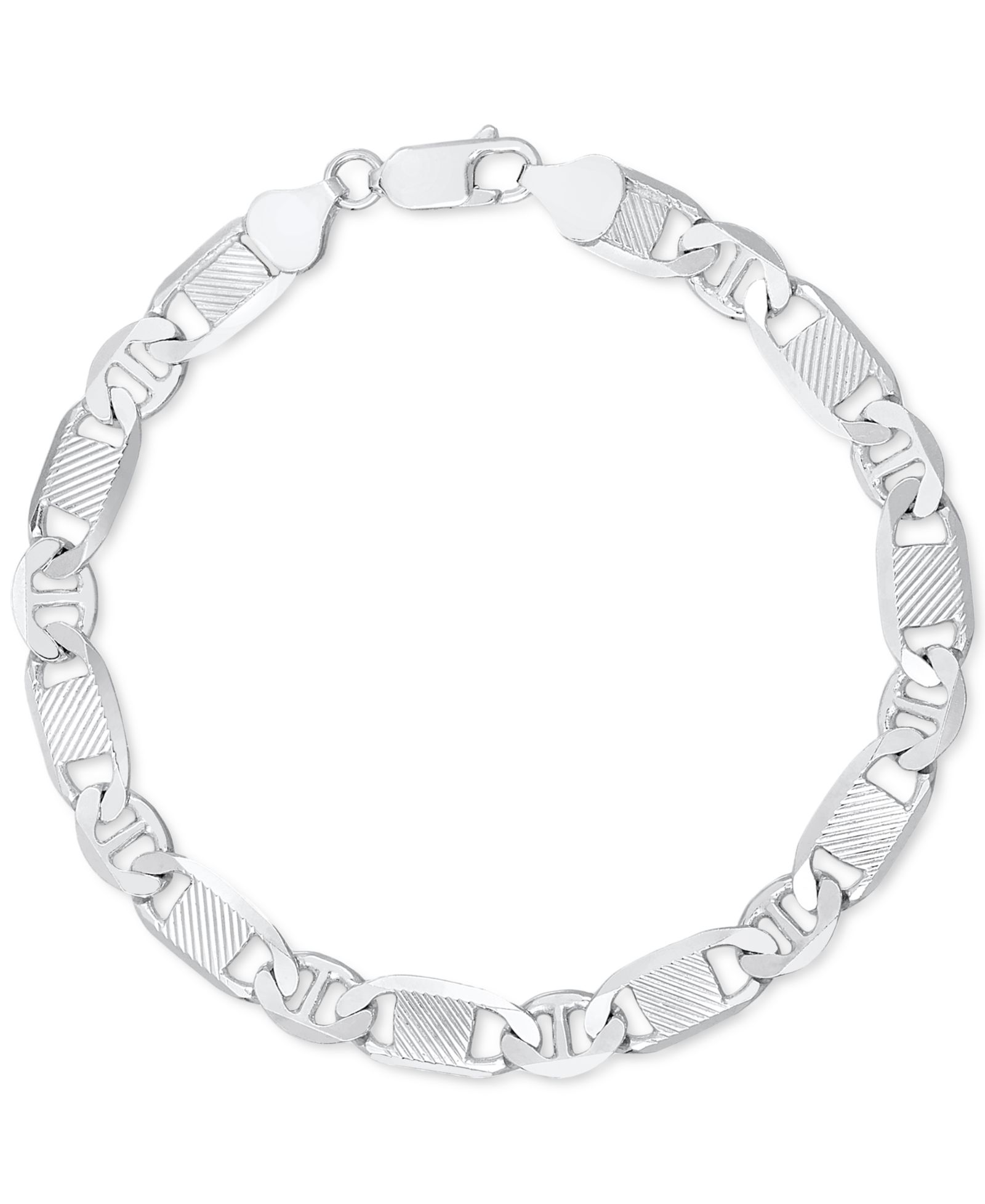 Italian Silver Мужской текстурированный браслет из Mixed Mariner Link из 14k Gold-Plated Sterling Silver