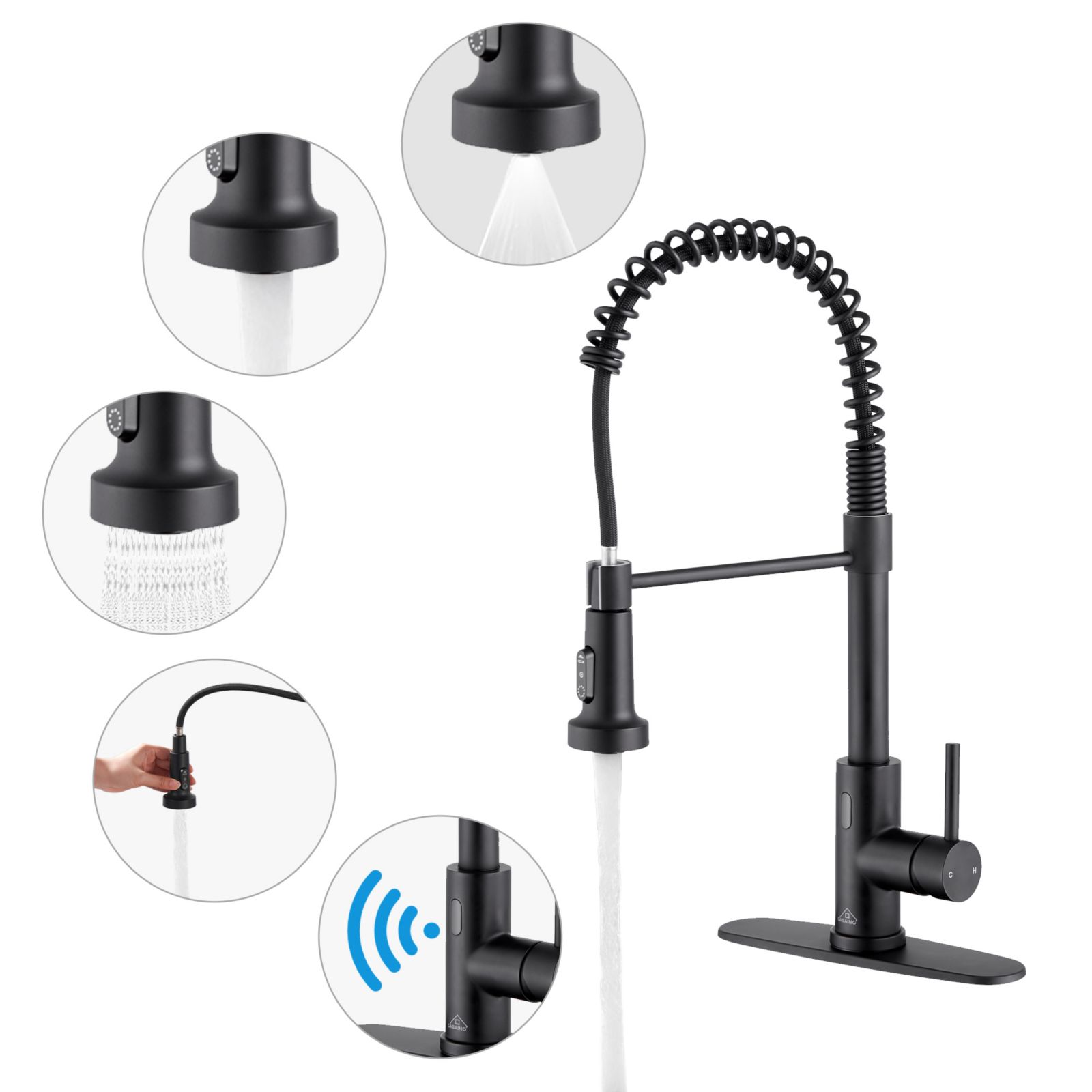 CASAINC 68.7 inches 1.8 GPM Pull Down Touchless Sensor Single Handle Kitchen Faucet with Accessories
