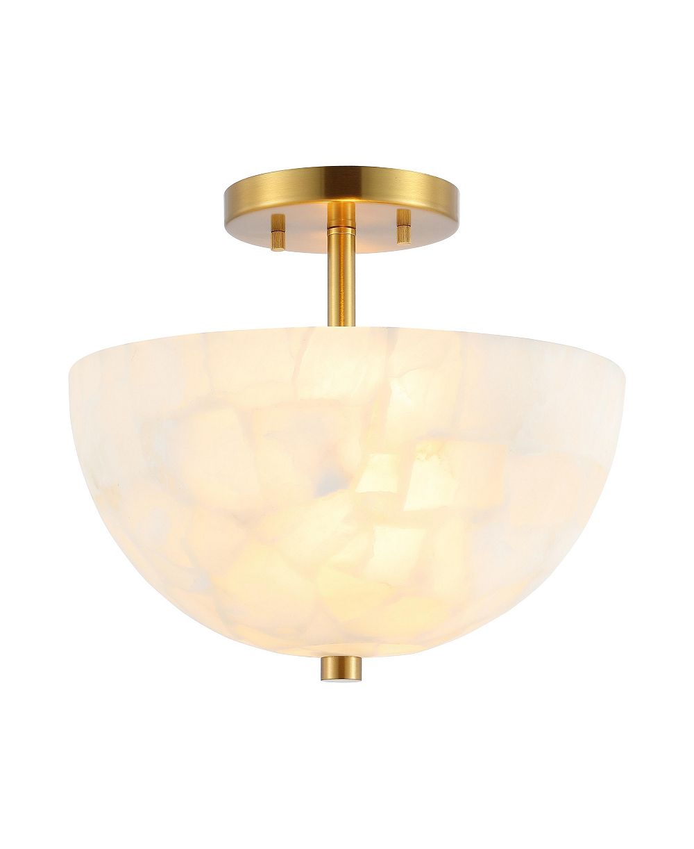 Светильник Celine 11.88" 2-Light Modern Contemporary Alabaster/Iron Inverted Dome LED Semi Flush Mount, White Marbling/Brass Gold