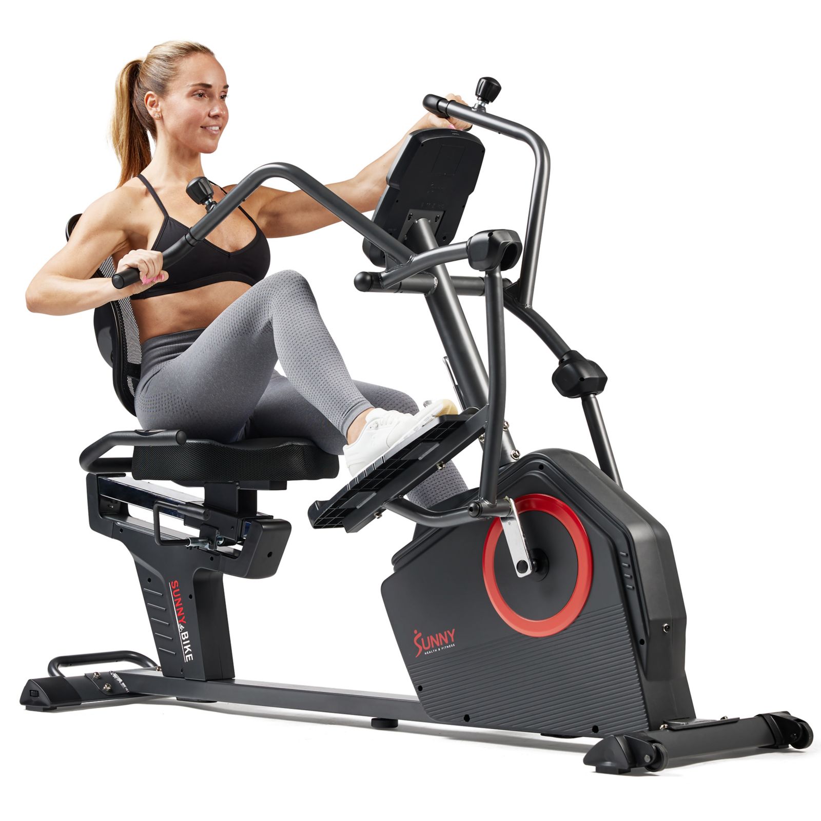 Эллиптический тренажер Sunny Health & Fitness Electromagnetic Recumbent Cross Trainer с тренажером для рук, эксклюзивное приложение SunnyFit