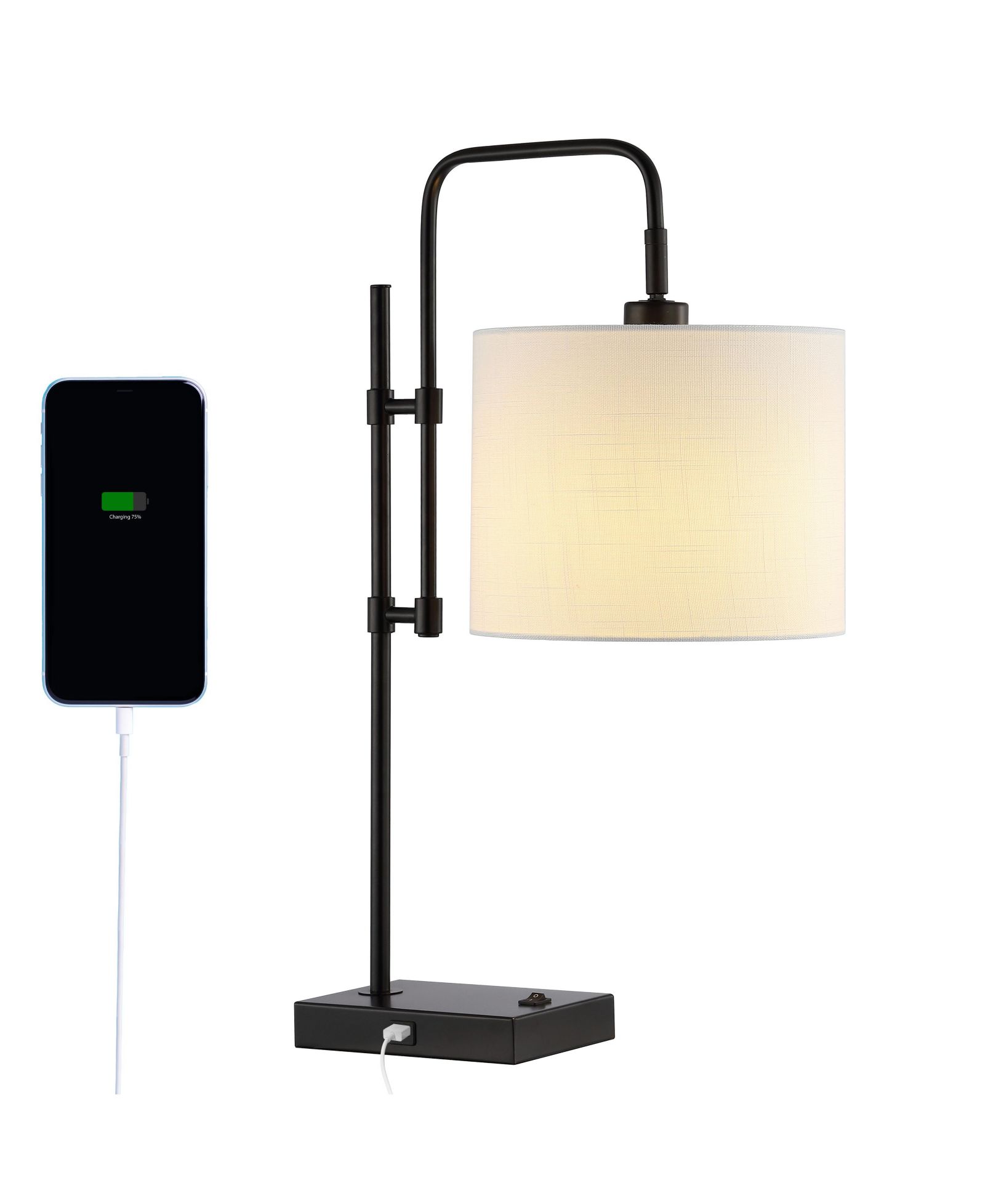 Настольная LED лампа Edris 24.75" Industrial Designer с USB Charging Port, Black