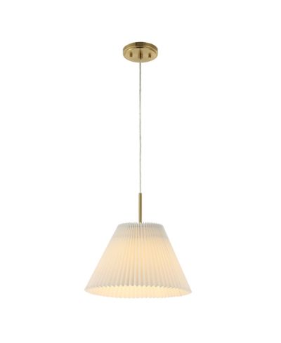 Alden 14.25" 1-Light Classic French Country Iron LED Pendant with Pleated Shade, Brass Gold/White