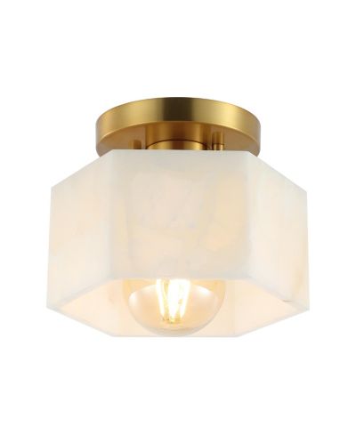 JONATHAN Y Tessa 8" 1-Light Modern Contemporary Alabaster/Iron Hexagonal LED Semi Flush Mount