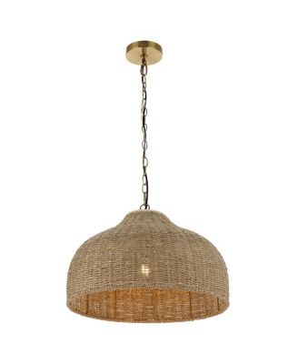 Eliza 20" 1-Light Coastal Bohemian Rattan/Iron Dome LED Pendant, Brown/Brass Gold