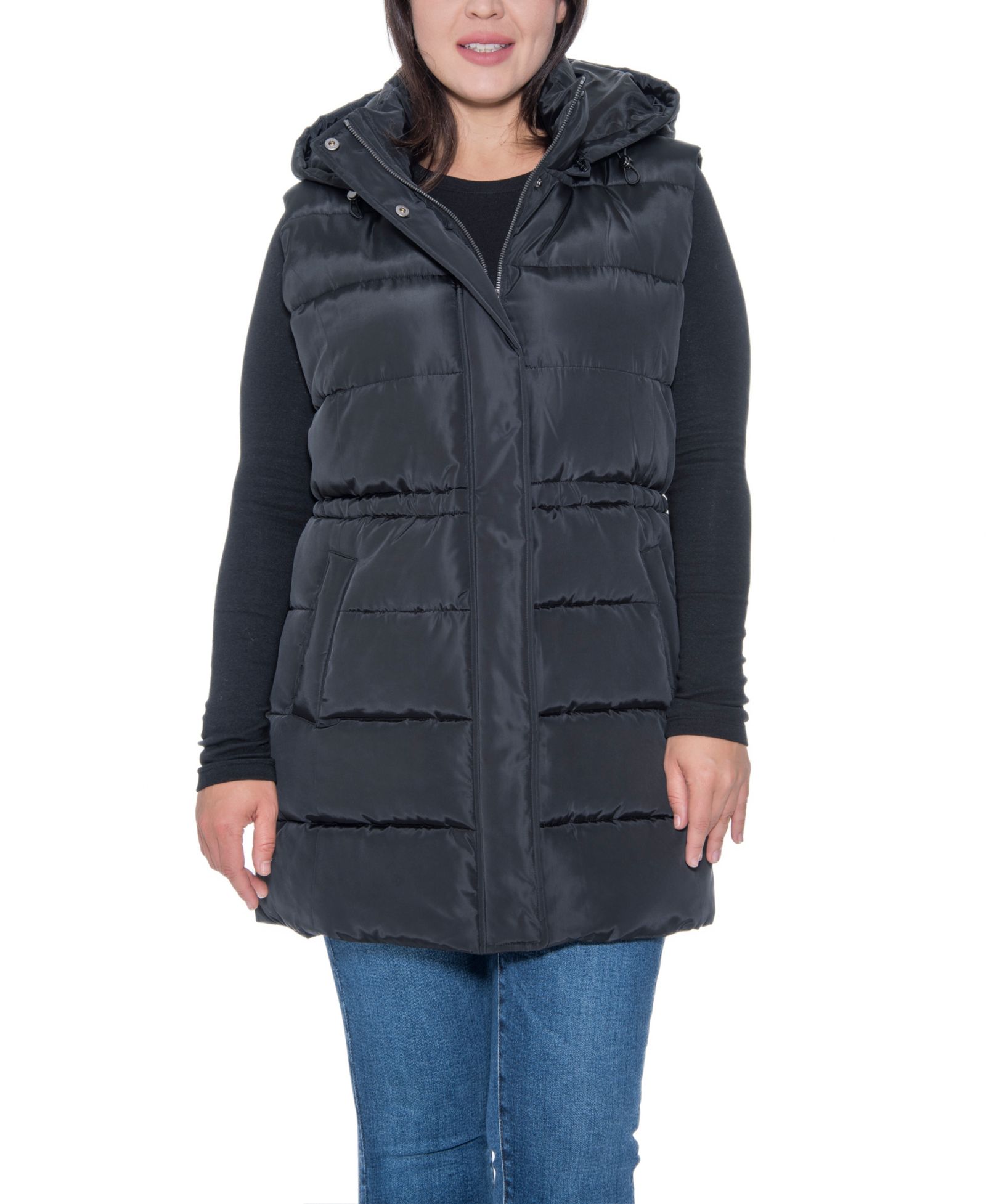 Sebby Collection Plus Size Puffer Vest With Drawstring Waist