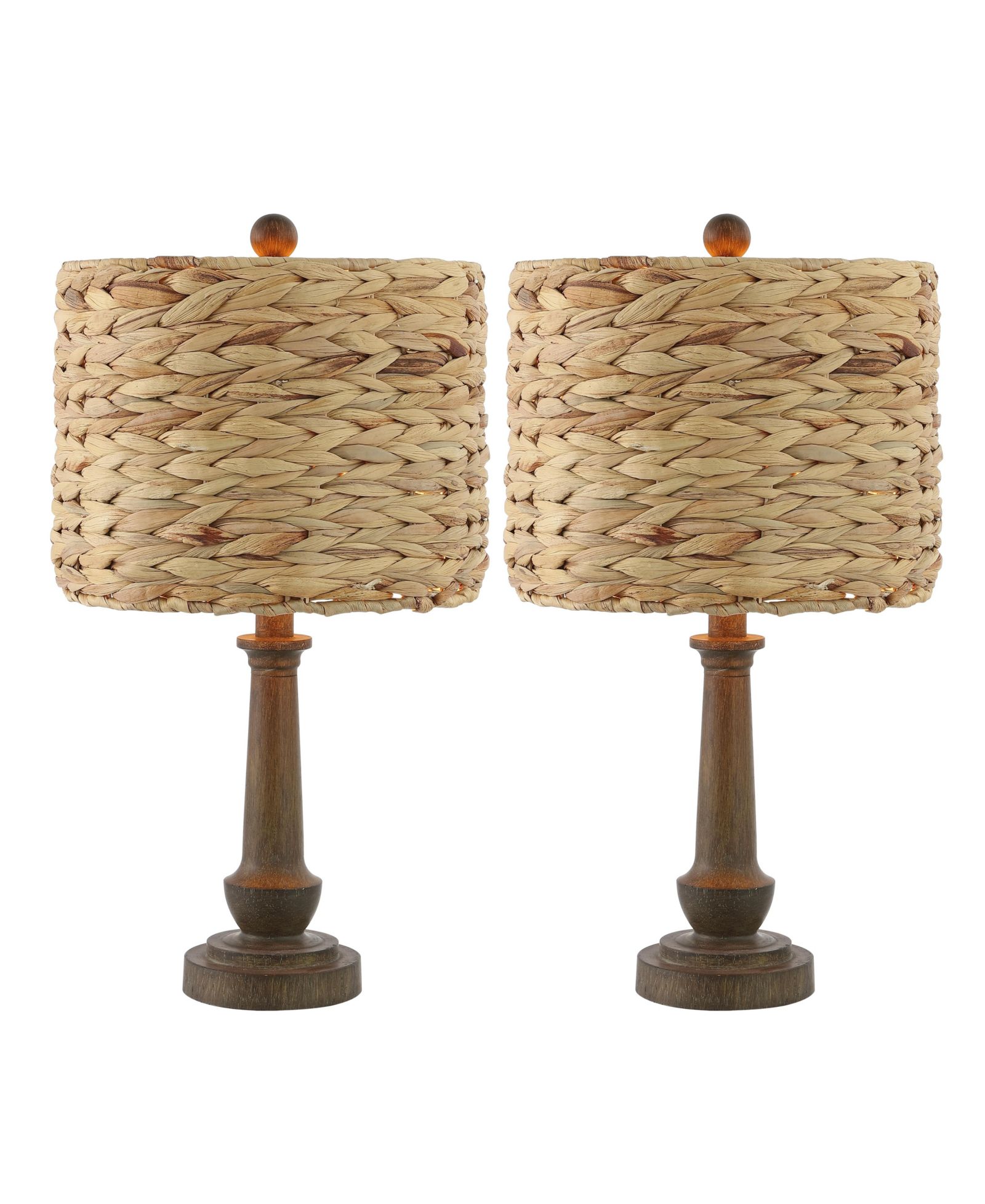 Настольная лампа Leona 21.25" Rustic Farmhouse Handwoven Water Hyacinth/Resin LED, Brown Wood Finish (Set of 2)
