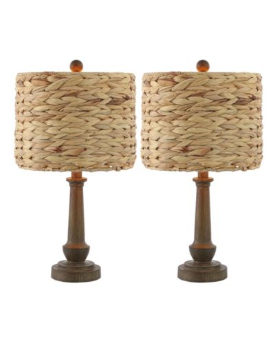 Настольная лампа Leona 21.25" Rustic Farmhouse Handwoven Water Hyacinth/Resin LED, Brown Wood Finish (Set of 2)