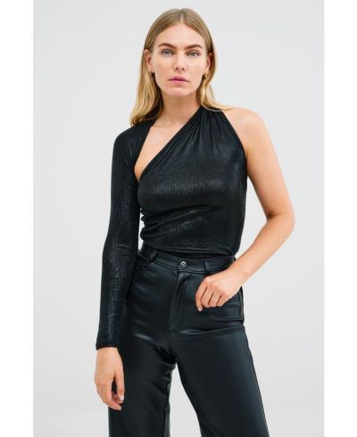 Marcella Women's Manhattan Metallic One-Shoulder Open-Back Long-Sleeve Top