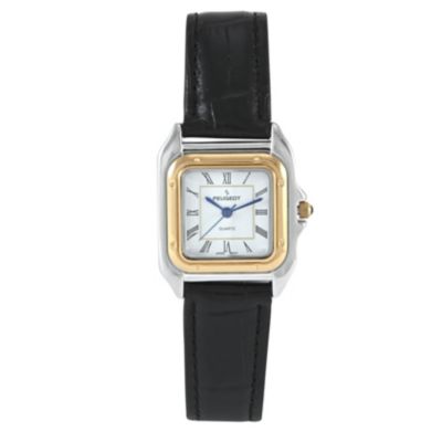 Peugeot Women's Watch 36mm Square Tank Shape Black Leather Strap Watch