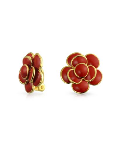 Bling Jewelry серьги-клипсы с красной розой, позолоченные