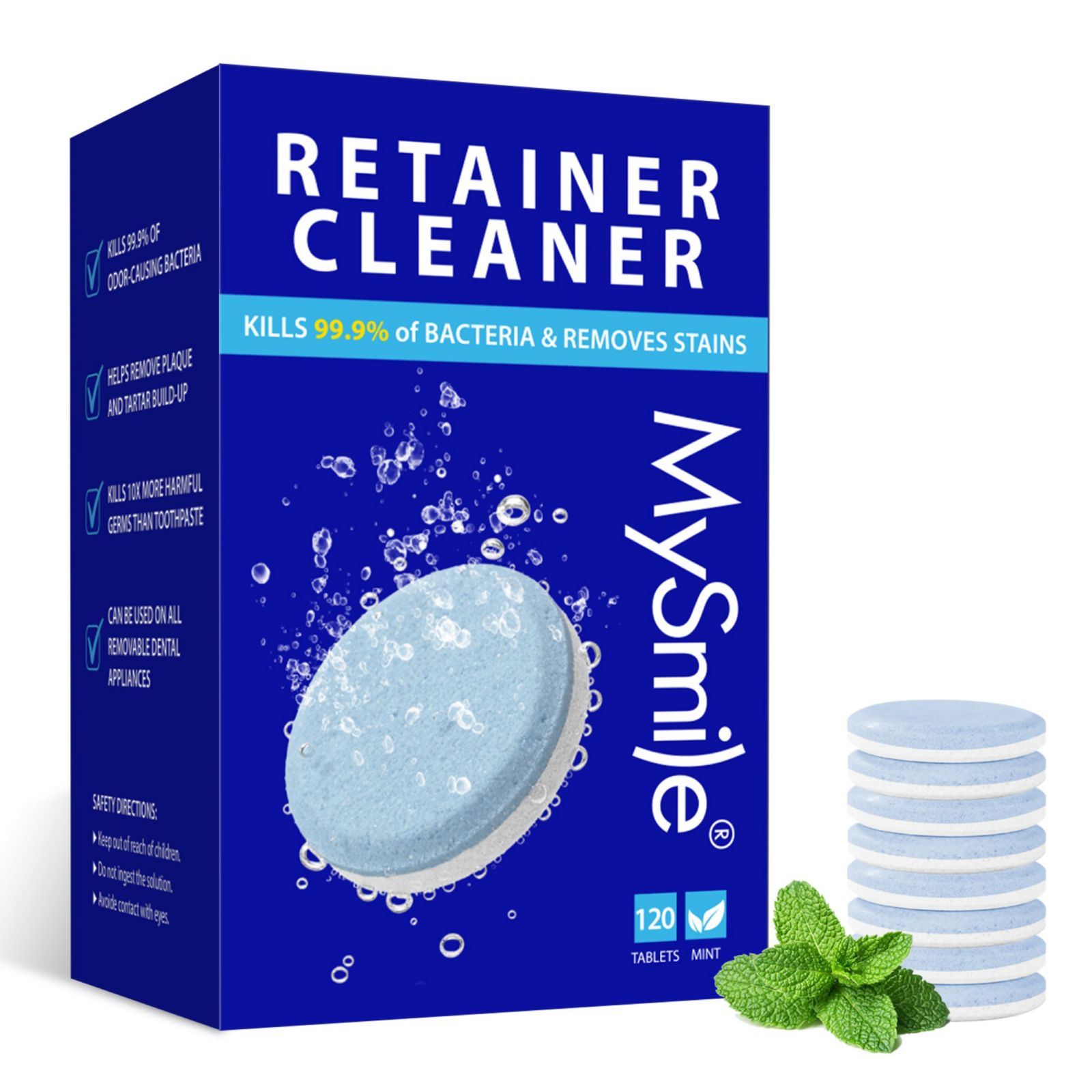 MySmile Retainer Cleaner with 120 Denture Cleaning Tablets, Quickly Remove Odors, Discoloration Stains & Plaque from Aligner, Mouth Guard, Night Guard and More Dental Appliances