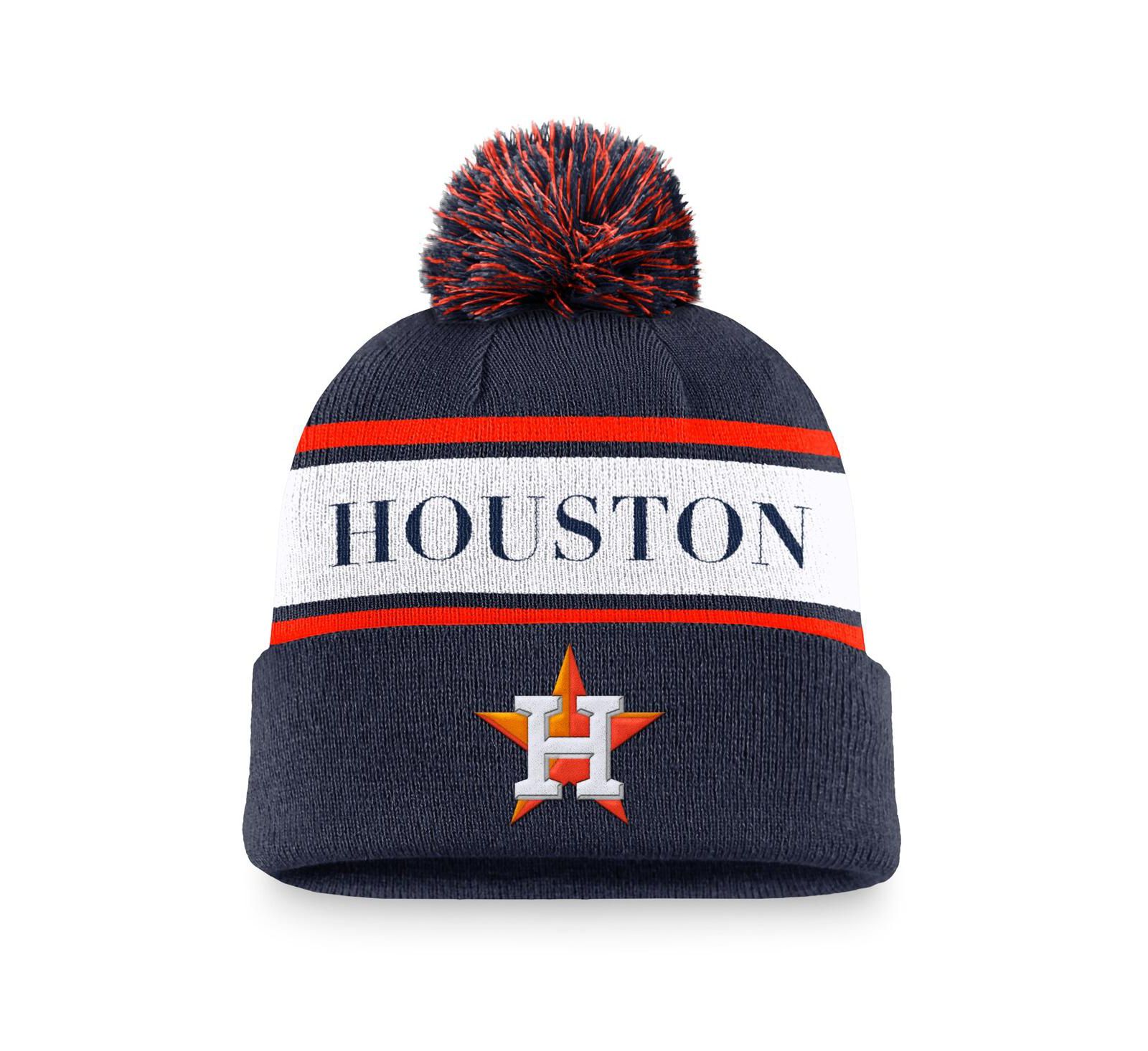 Nike Мужская вязаная шапка с помпоном Houston Astros Team Stripe темно-синего цвета