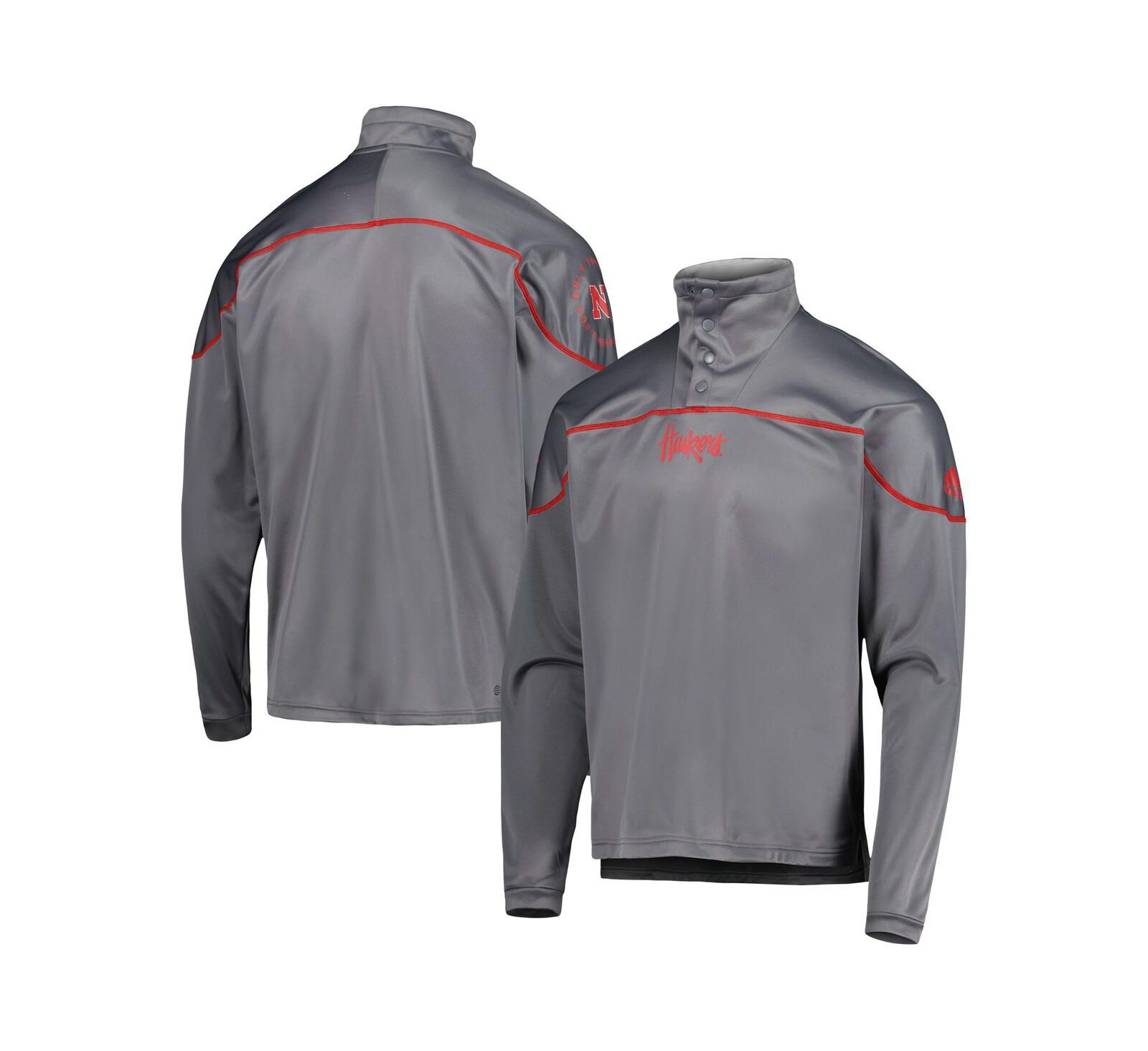 Мужская трикотажная куртка adidas AEROREADY Gray Nebraska Huskers с воротником на кнопке
