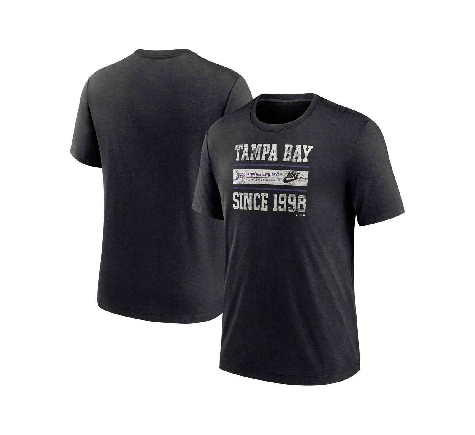 Мужская футболка Nike Heather Black Tampa Bay Rays Cooperstown Collection Local Stack Tri-Blend