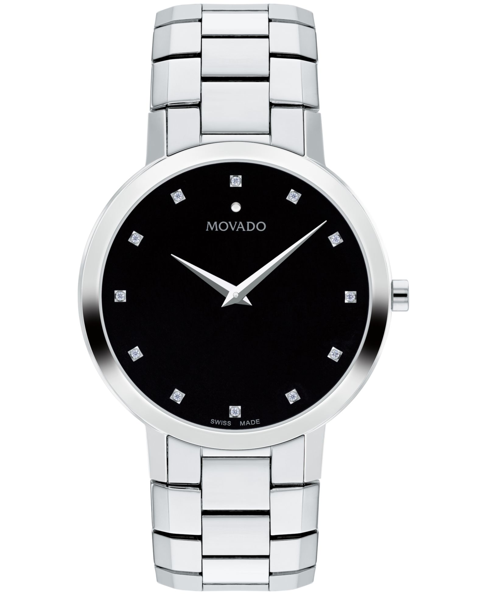 Часы Movado Men's Faceto Swiss Quartz Stainless Steel Diamond Accent 39mm
