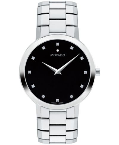 Movado Men's Faceto Swiss Quartz Stainless Steel Diamond Accent Watch 39mm